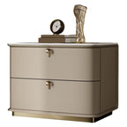 Modern Faux Leather Drawer Storage Nightstand with Stone Top