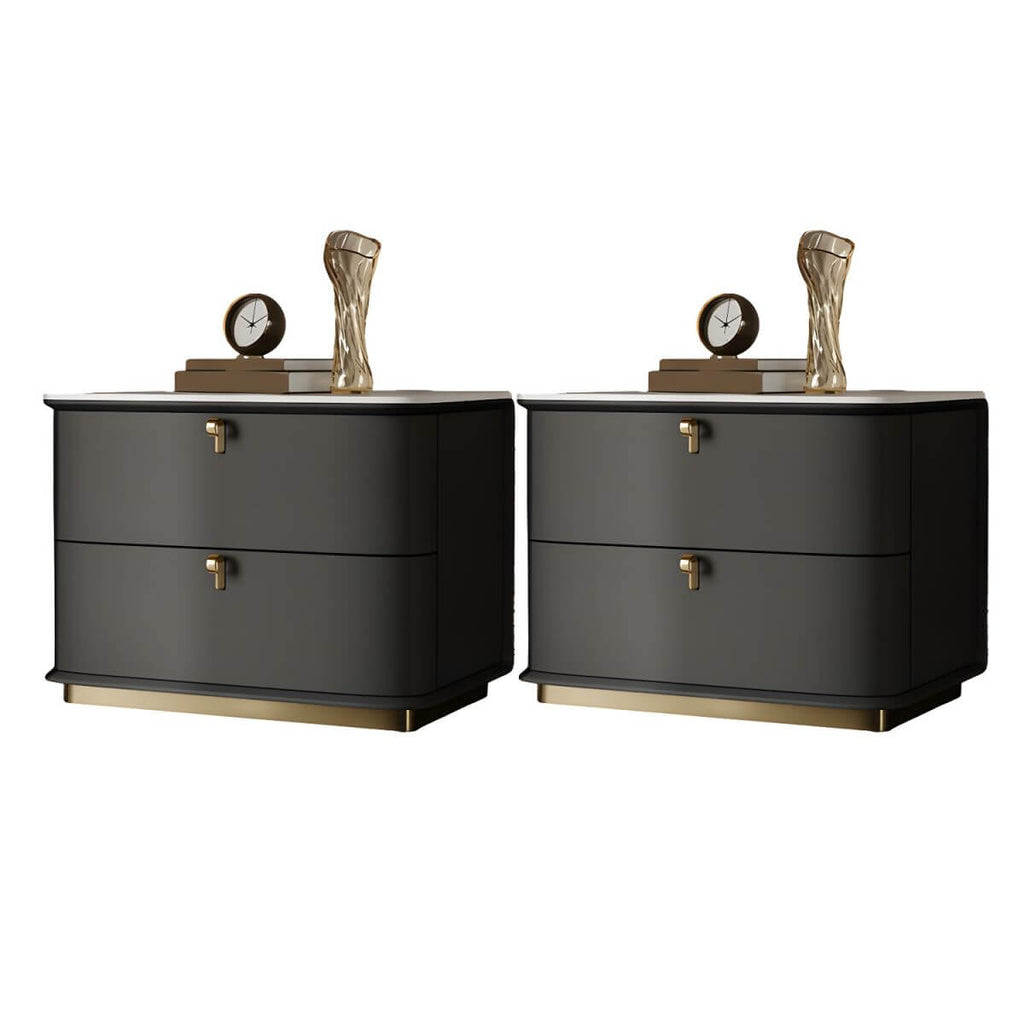 Modern Faux Leather Drawer Storage Nightstand with Stone Top
