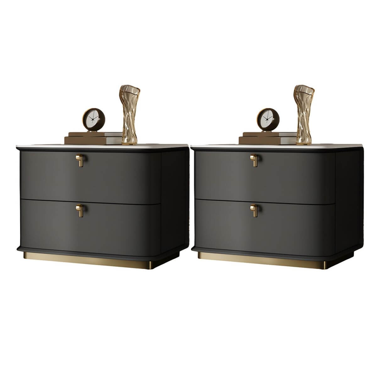 Modern Faux Leather Drawer Storage Nightstand with Stone Top