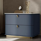 Modern Faux Leather Drawer Storage Nightstand with Stone Top