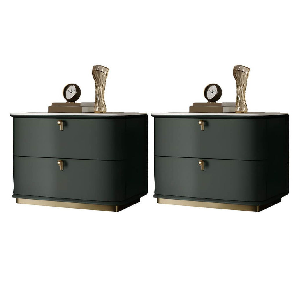 Modern Faux Leather Drawer Storage Nightstand with Stone Top
