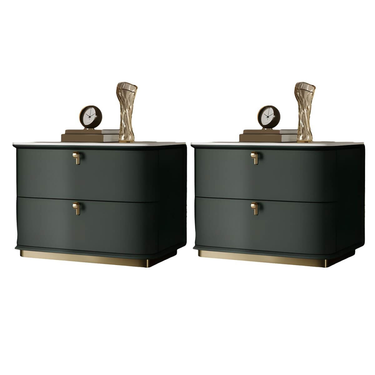 Modern Faux Leather Drawer Storage Nightstand with Stone Top