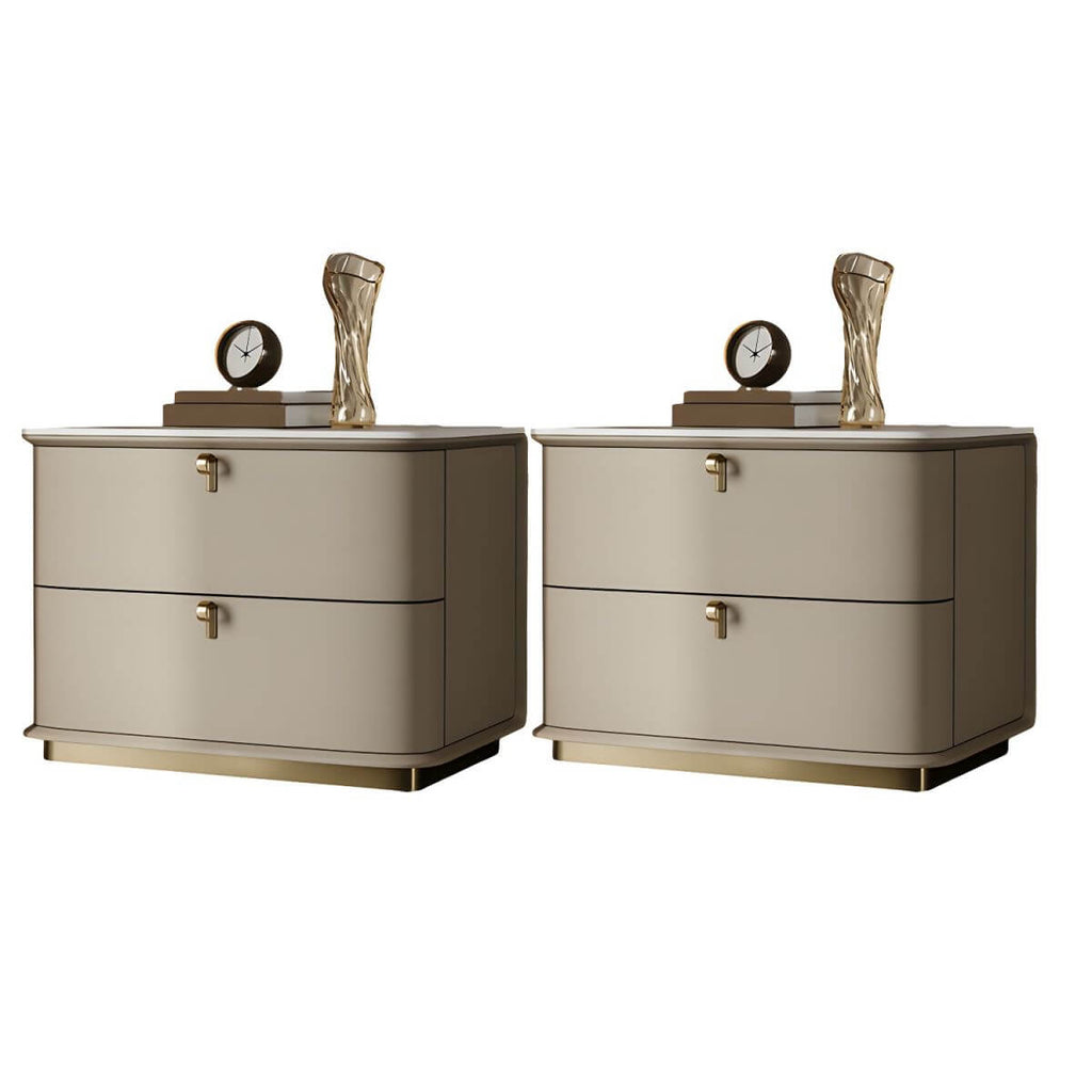 Modern Faux Leather Drawer Storage Nightstand with Stone Top