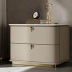Modern Faux Leather Drawer Storage Nightstand with Stone Top