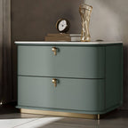 Modern Faux Leather Drawer Storage Nightstand with Stone Top