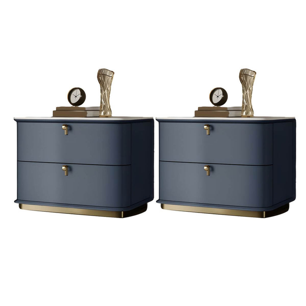 Modern Faux Leather Drawer Storage Nightstand with Stone Top