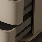 Modern Faux Leather Drawer Storage Nightstand with Stone Top