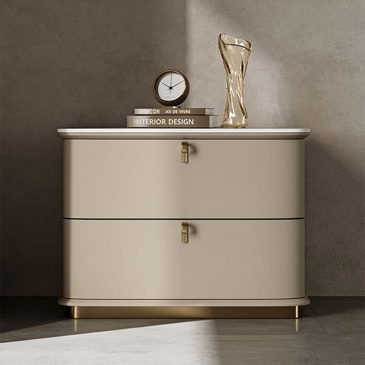 Modern Faux Leather Drawer Storage Nightstand with Stone Top Main Product Image