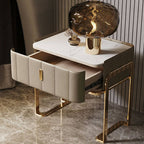 Modern Faux Leather Drawer Storage With Stone Top