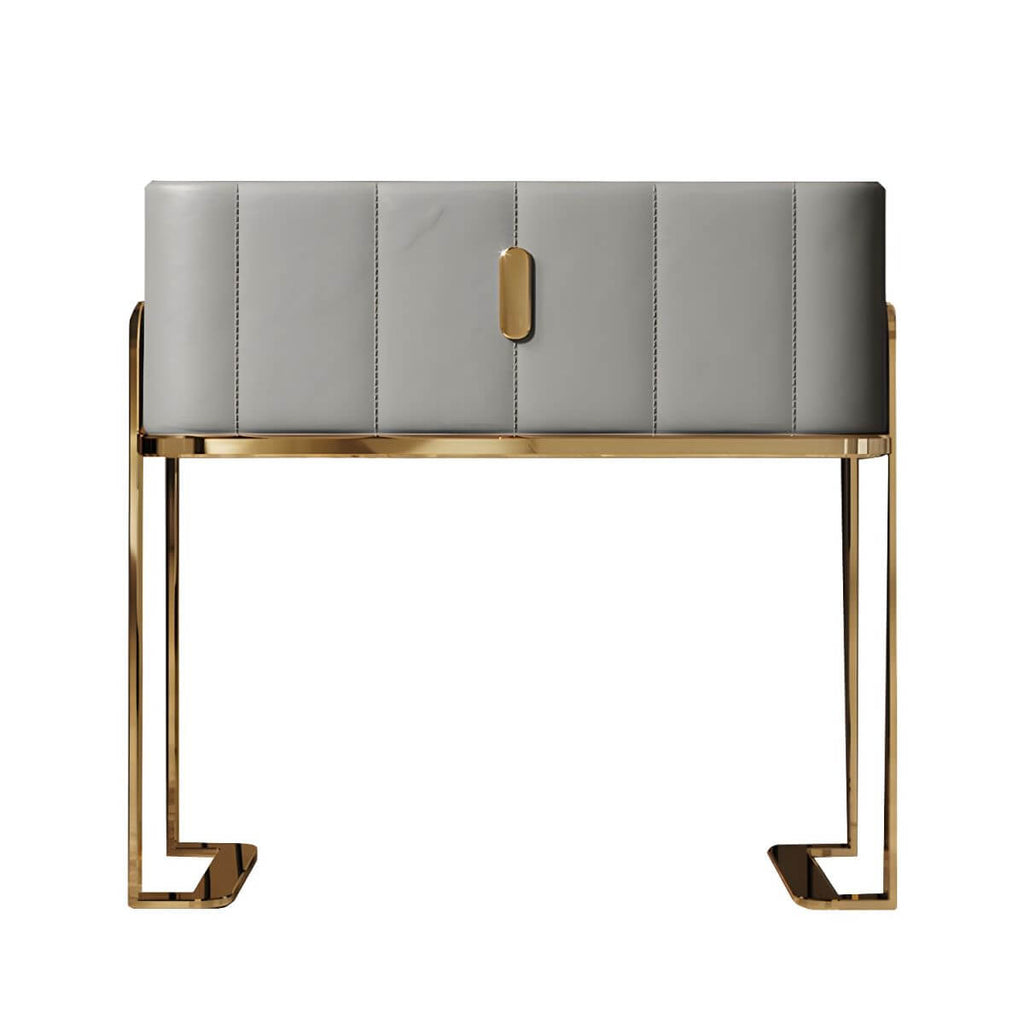 Modern Faux Leather Drawer Storage With Stone Top