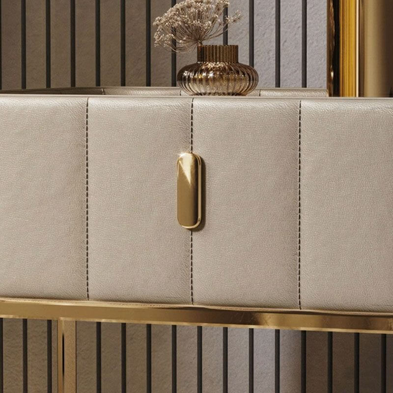 Modern Faux Leather Drawer Storage With Stone Top