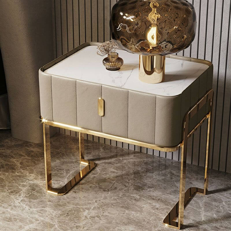 Modern Faux Leather Drawer Storage With Stone Top Main Product Image