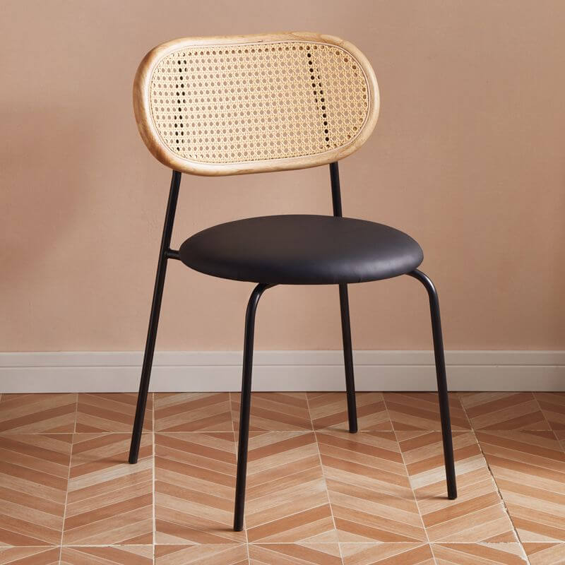 Modern Faux Leather Side Chair with Metal Legs and Open Back