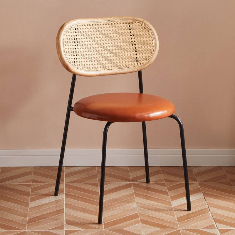 Modern Faux Leather Side Chair with Metal Legs and Open Back