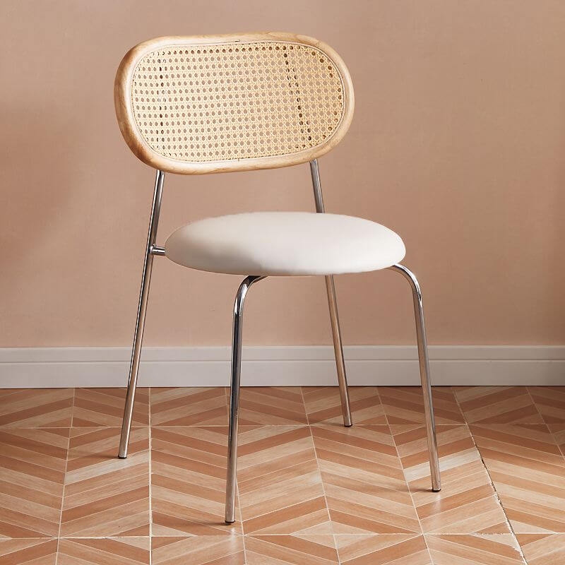 Modern Faux Leather Side Chair with Metal Legs and Open Back