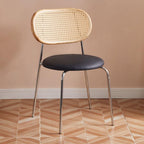 Modern Faux Leather Side Chair with Metal Legs and Open Back