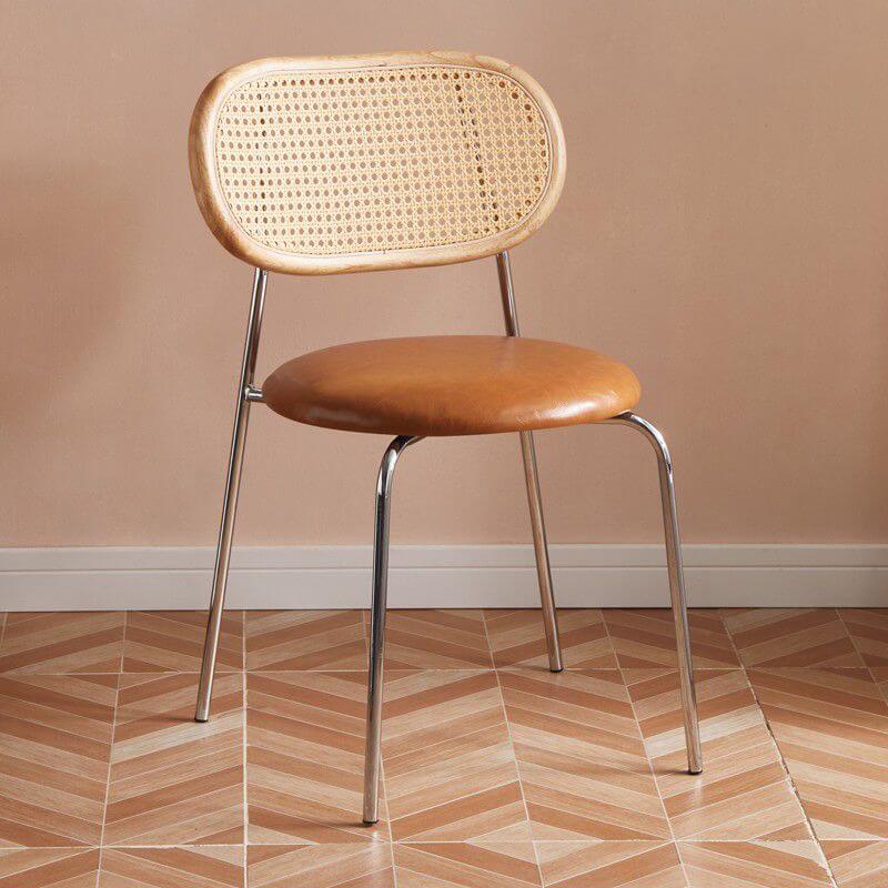 Modern Faux Leather Side Chair with Metal Legs and Open Back