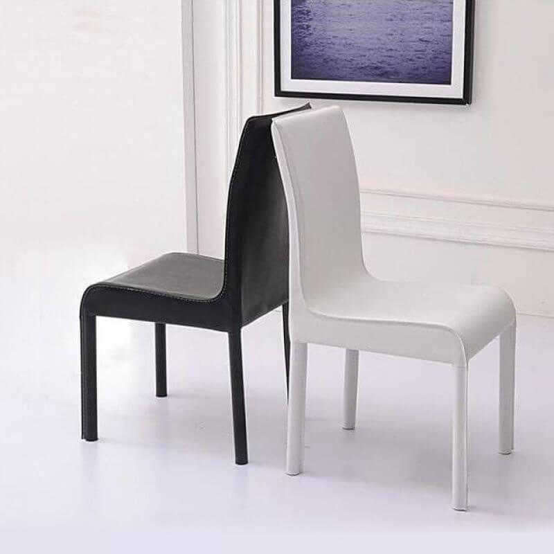 Modern Faux Leather Side Chair with Metal Legs – Black & White