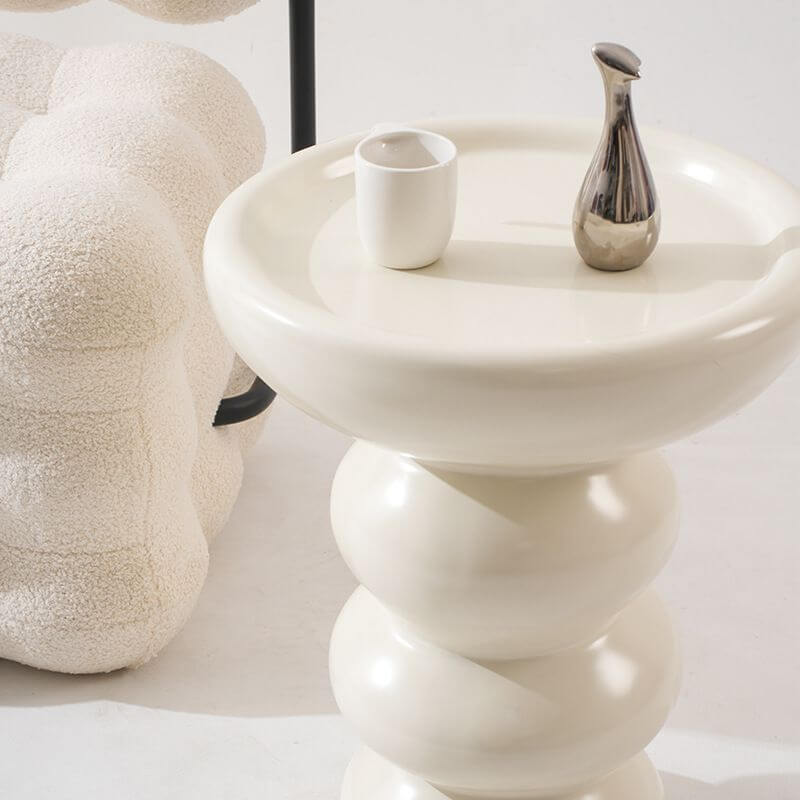 Modern Fiberglass Spindle Base Side Table in Olive Green, Cream or Black