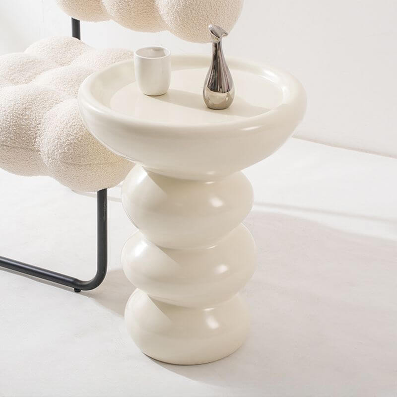 Modern Fiberglass Spindle Base Side Table in Olive Green, Cream or Black Main Product Image Main image