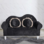 Modern Flannel Loveseat with Rolled Arms and Button-Tufted Back