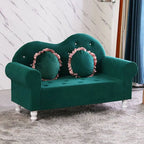 Modern Flannel Loveseat with Rolled Arms and Button-Tufted Back