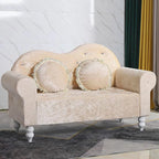 Modern Flannel Loveseat with Rolled Arms and Button-Tufted Back