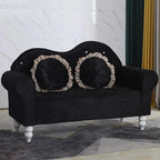 Modern Flannel Loveseat with Rolled Arms and Button-Tufted Back