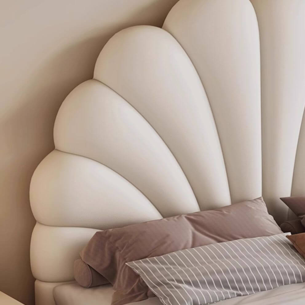 Modern Floating Bed with Soft Fabric Headboard and LED Lights