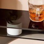 Modern Floating Lucite Console Table in Glossy Black with Curved Twin Supports