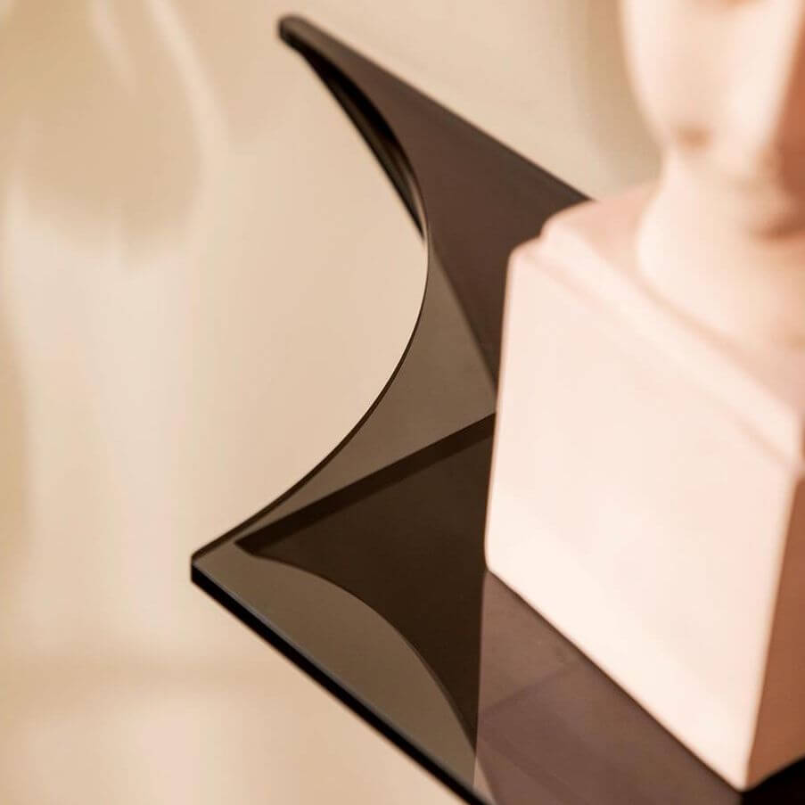 Modern Floating Lucite Console Table in Glossy Black with Curved Twin Supports