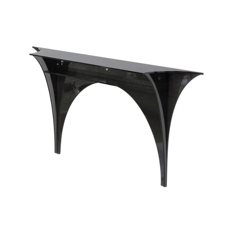 Modern Floating Lucite Console Table in Glossy Black with Curved Twin Supports