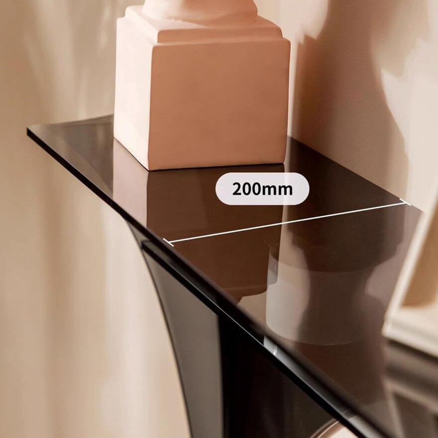 Modern Floating Lucite Console Table in Glossy Black with Curved Twin Supports