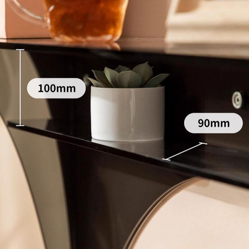 Modern Floating Lucite Console Table in Glossy Black with Curved Twin Supports