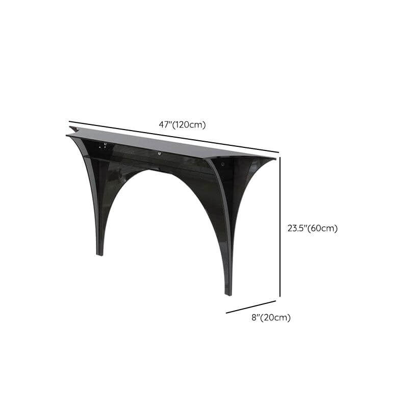 Modern Floating Lucite Console Table in Glossy Black with Curved Twin Supports Dimensions