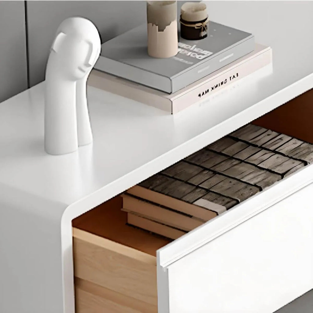 Modern Floating Rubber Wood TV Stand with Hidden Storage & Cable Management