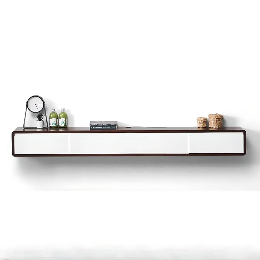 Modern Floating Rubber Wood TV Stand with Hidden Storage & Cable Management