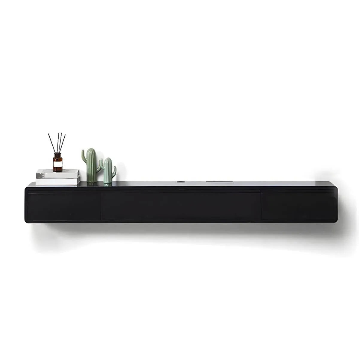 Modern Floating Rubber Wood TV Stand with Hidden Storage & Cable Management