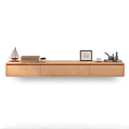 Modern Floating Rubber Wood TV Stand with Hidden Storage & Cable Management
