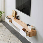 Modern Floating Rubber Wood TV Stand with Hidden Storage & Cable Management