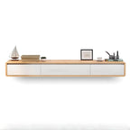 Modern Floating Rubber Wood TV Stand with Hidden Storage & Cable Management