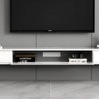 Modern Floating Rubber Wood TV Stand with Hidden Storage & Cable Management