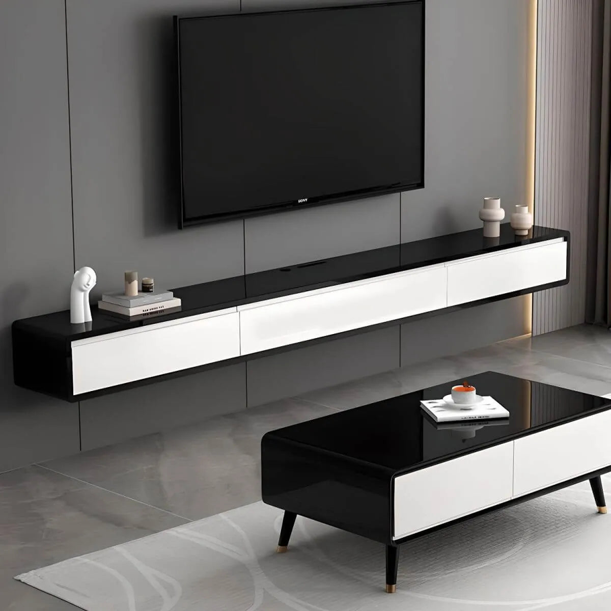 Modern Floating Rubber Wood TV Stand with Hidden Storage & Cable Management Main Product Image Main image