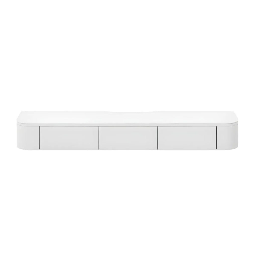 Modern Floating TV Stand in White or Grey Rubberwood with Cable Management