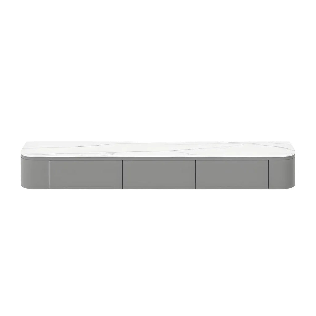 Modern Floating TV Stand in White or Grey Rubberwood with Cable Management
