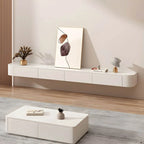 Modern Floating TV Stand in White or Grey Rubberwood with Cable Management