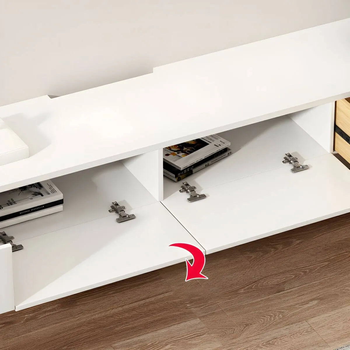 Modern Floating TV Stand in White or Grey Rubberwood with Cable Management