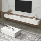 Modern Floating TV Stand in White or Grey Rubberwood with Cable Management