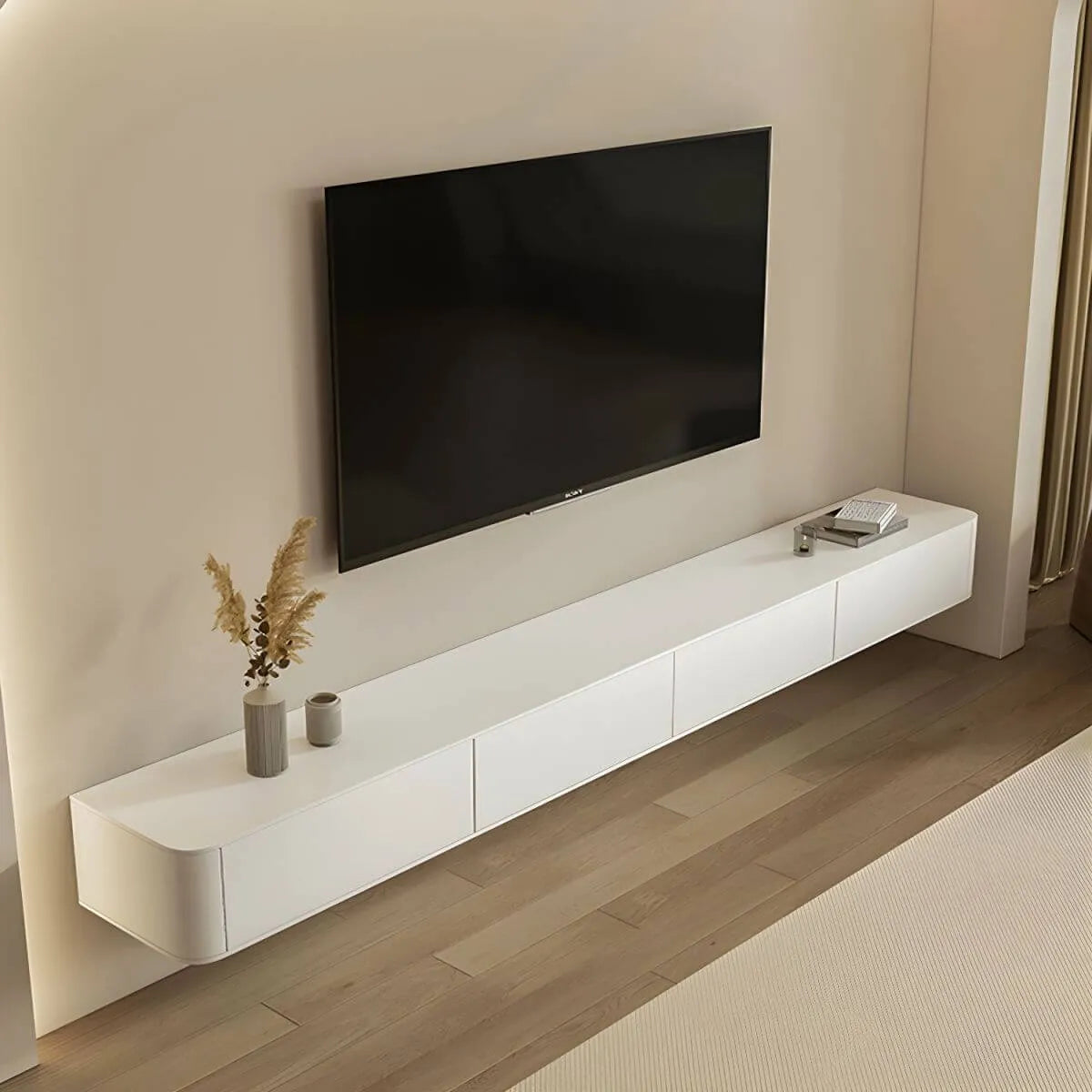 Modern Floating TV Stand in White or Grey with Cable Management Secondary image