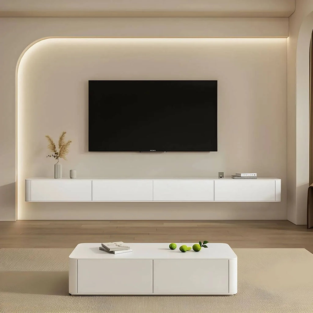 Modern Floating TV Stand in White or Grey with Cable Management